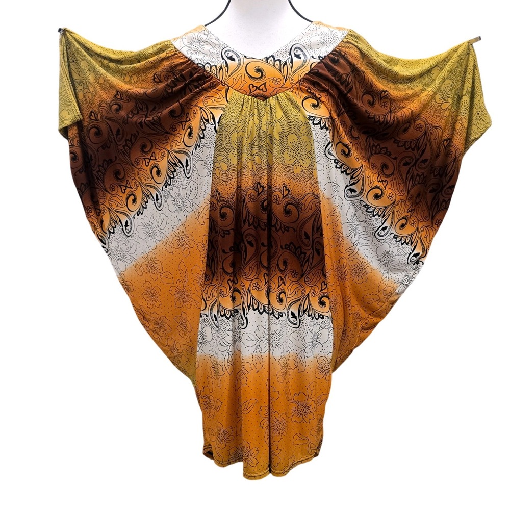 Vintage 1990s Captain Paisley Kaftan Tunic Dress One Size Batwing Boho Hippie